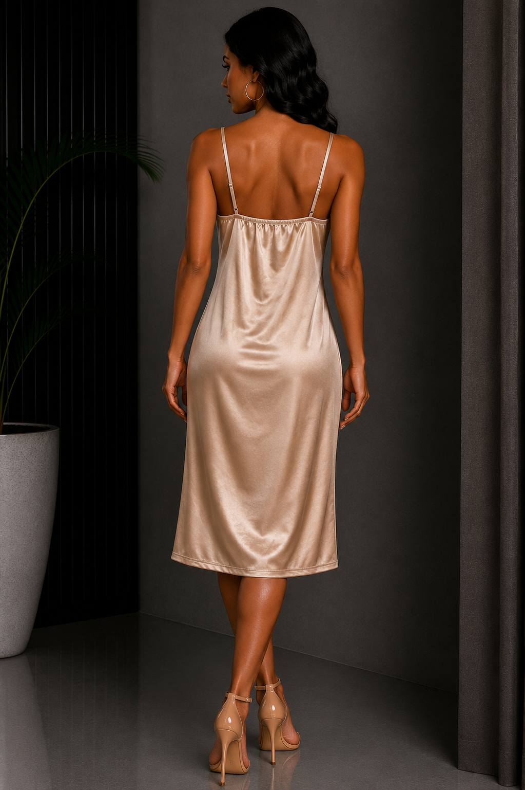 Vestido Corto Satin Dorado