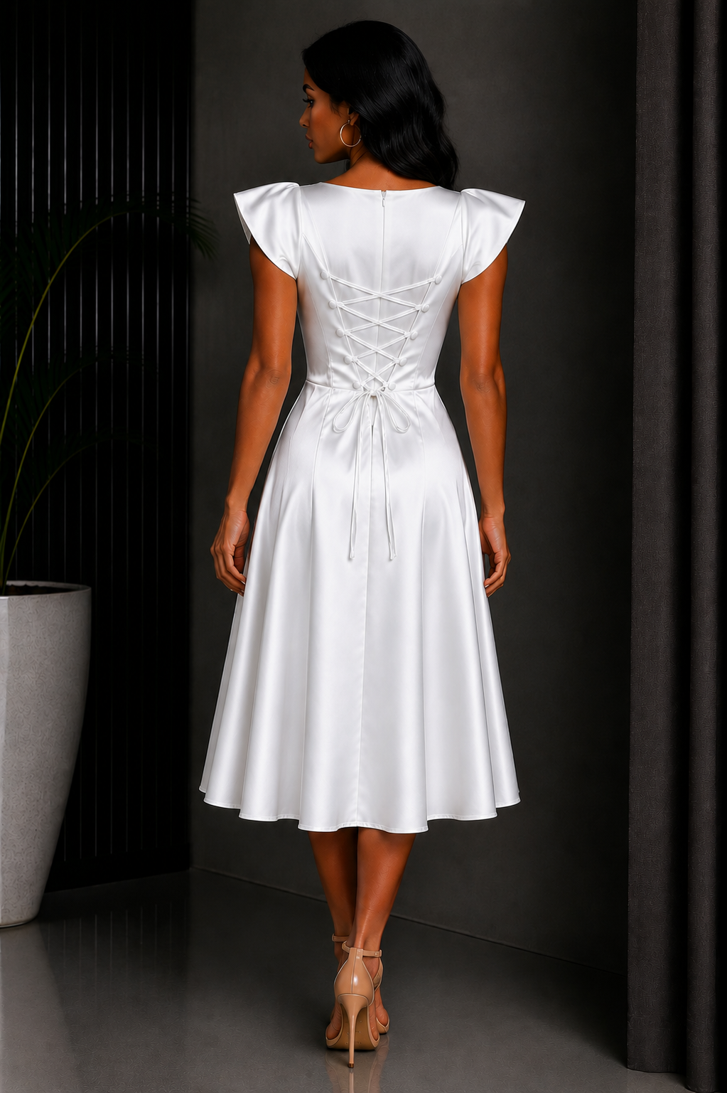 Vestido Corto Satin Brillo Blanco