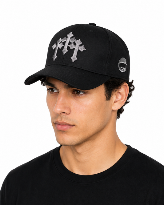 GORRA NEGRA 3 CRUCES  GRIS